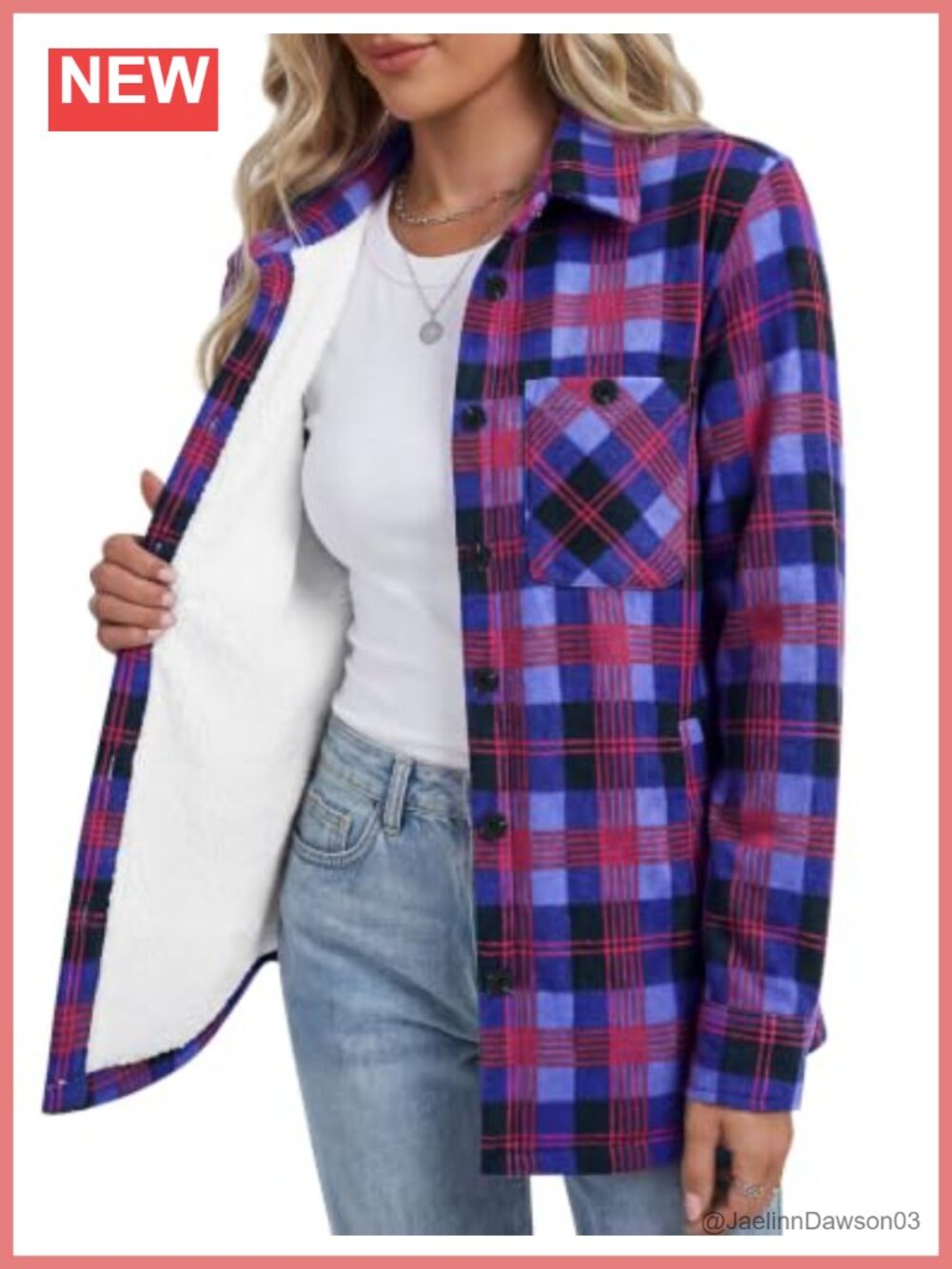 Womens Sherpa Lined Plaid Flannel Shacket Button Down Warm Jacket